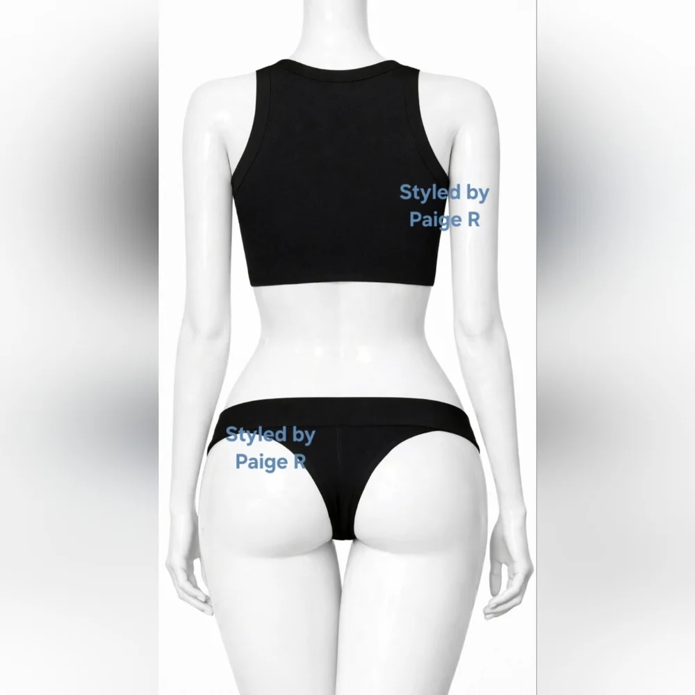 ❤️NWT SKIMS 2 Piece Knit swim high neck top & cheeky bikini Set Black ONYX 3X